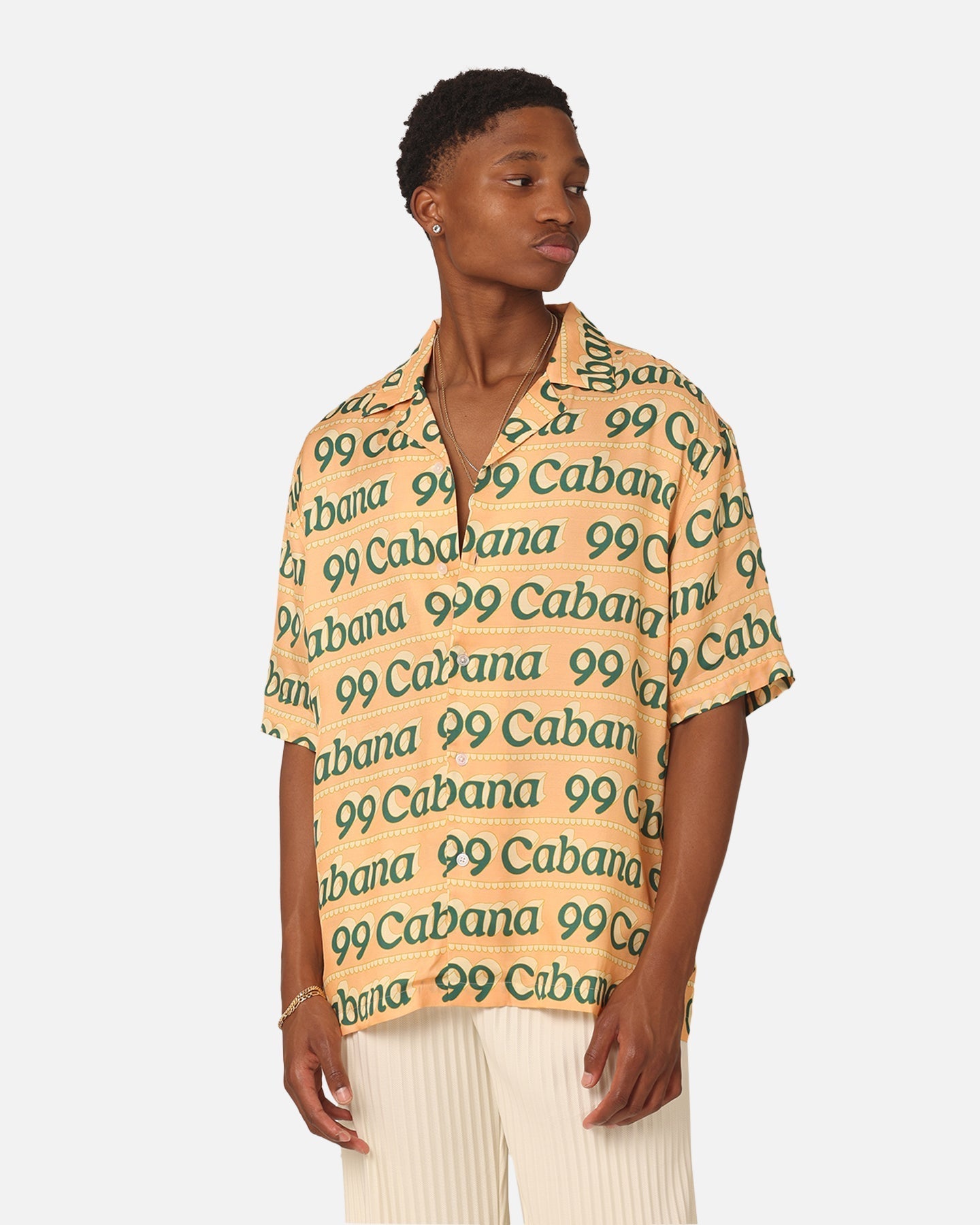 99 Cabana Logo Short Sleeve Button Up Shirt Yellow/Green