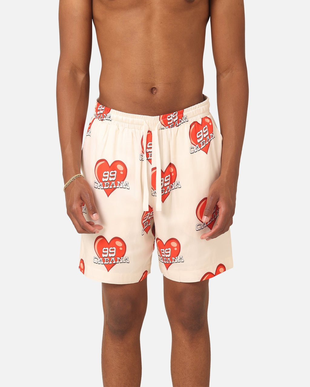 99 Cabana Roaming Hearts Shorts Off White/Red