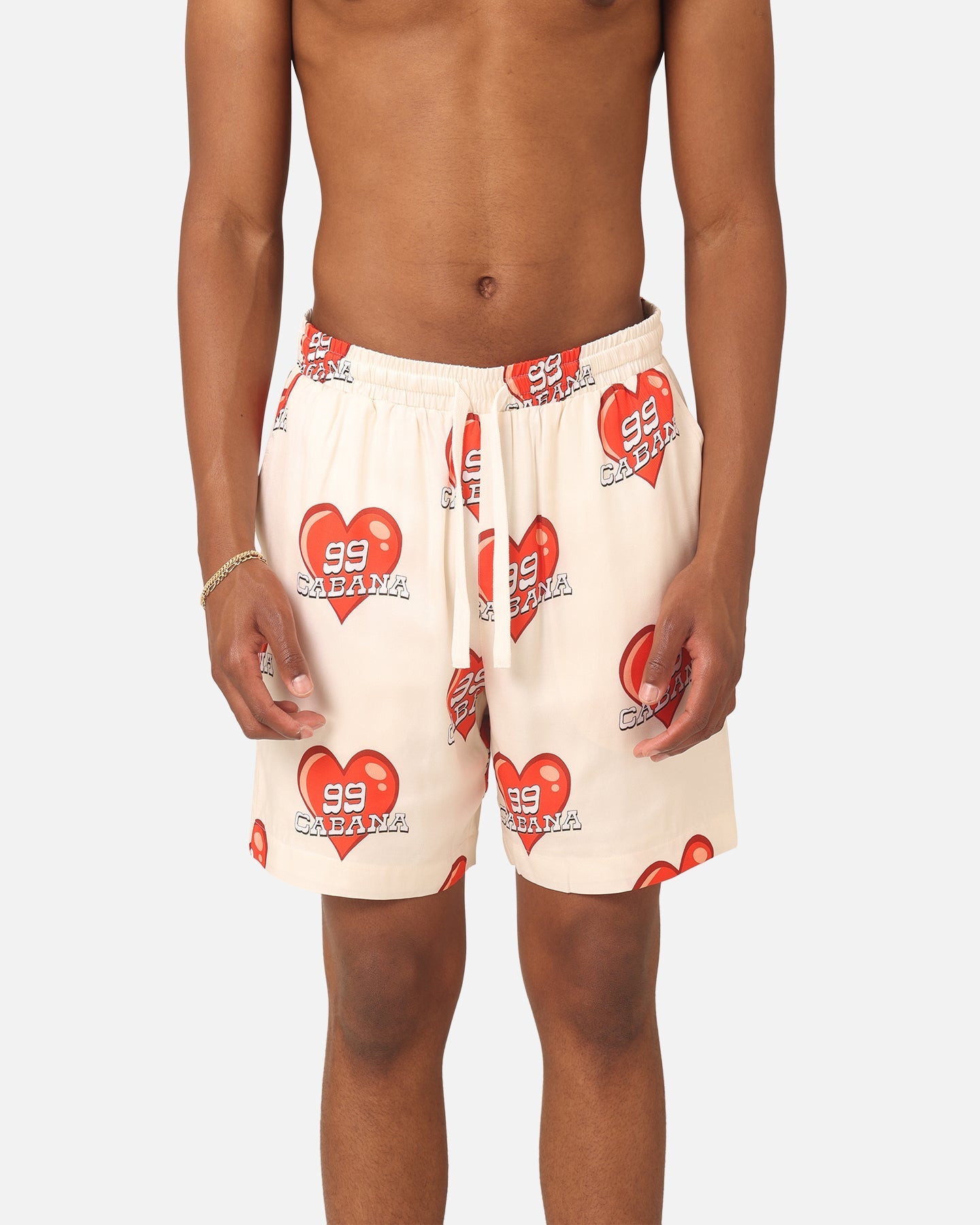 99 Cabana Roaming Hearts Shorts Off White/Red