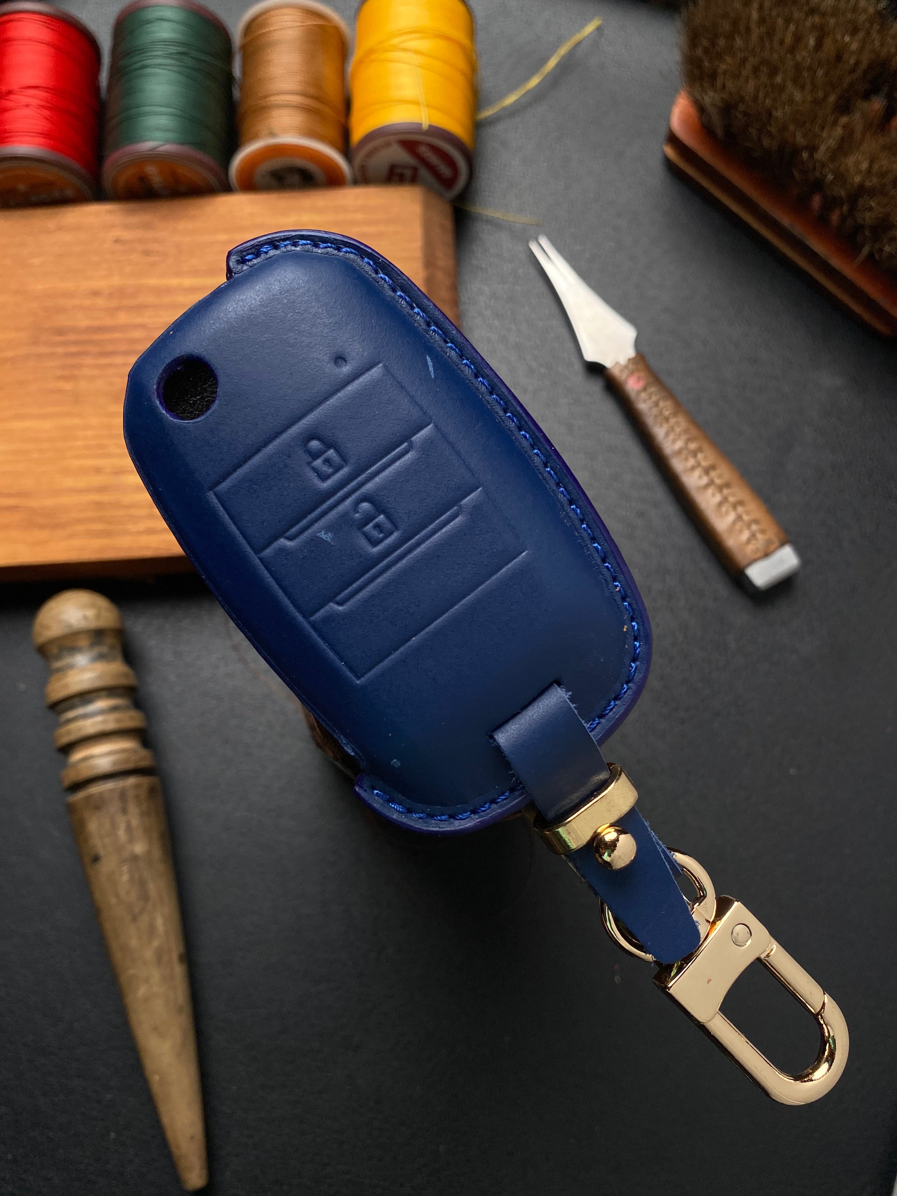 Leather Key Case for KIA Morning, Soluto, Cerato, K3 (2013-2020) 2-Button Folding Key