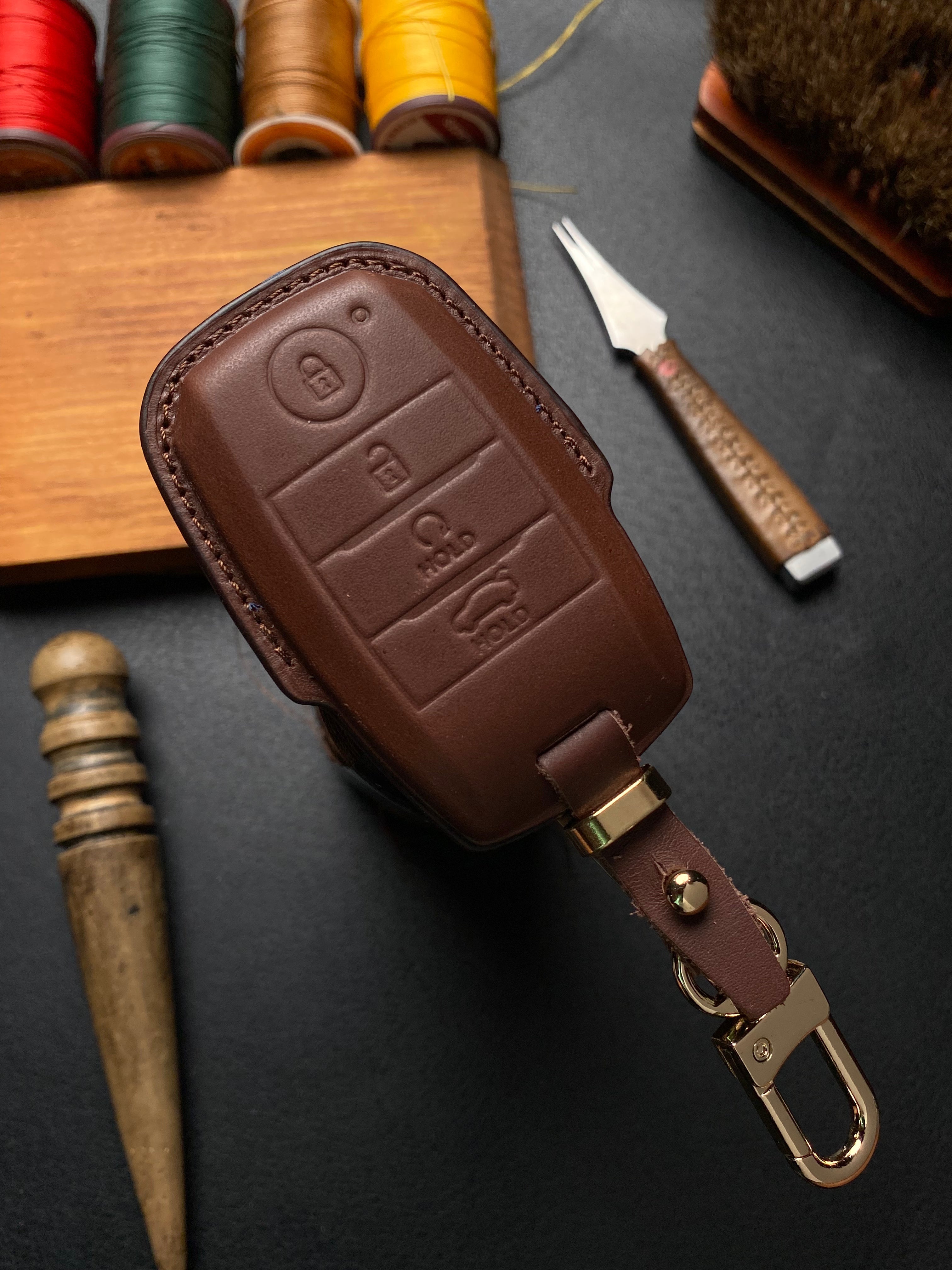 Leather Key Case for KIA SELTOS, SONET (2021-2024)