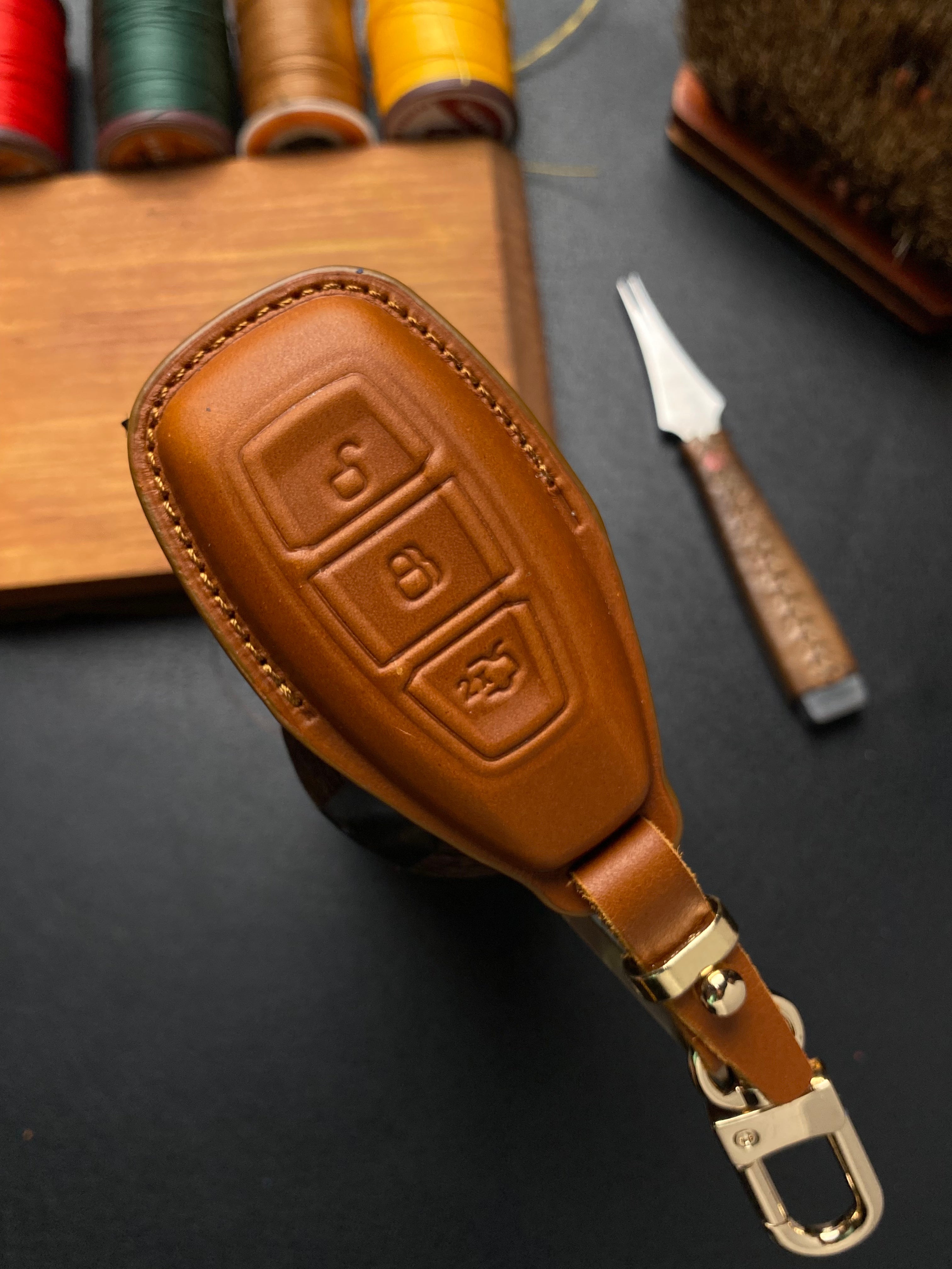 Leather Key Case for Ford Ecosport (2014–2018) and New Ford Focus
