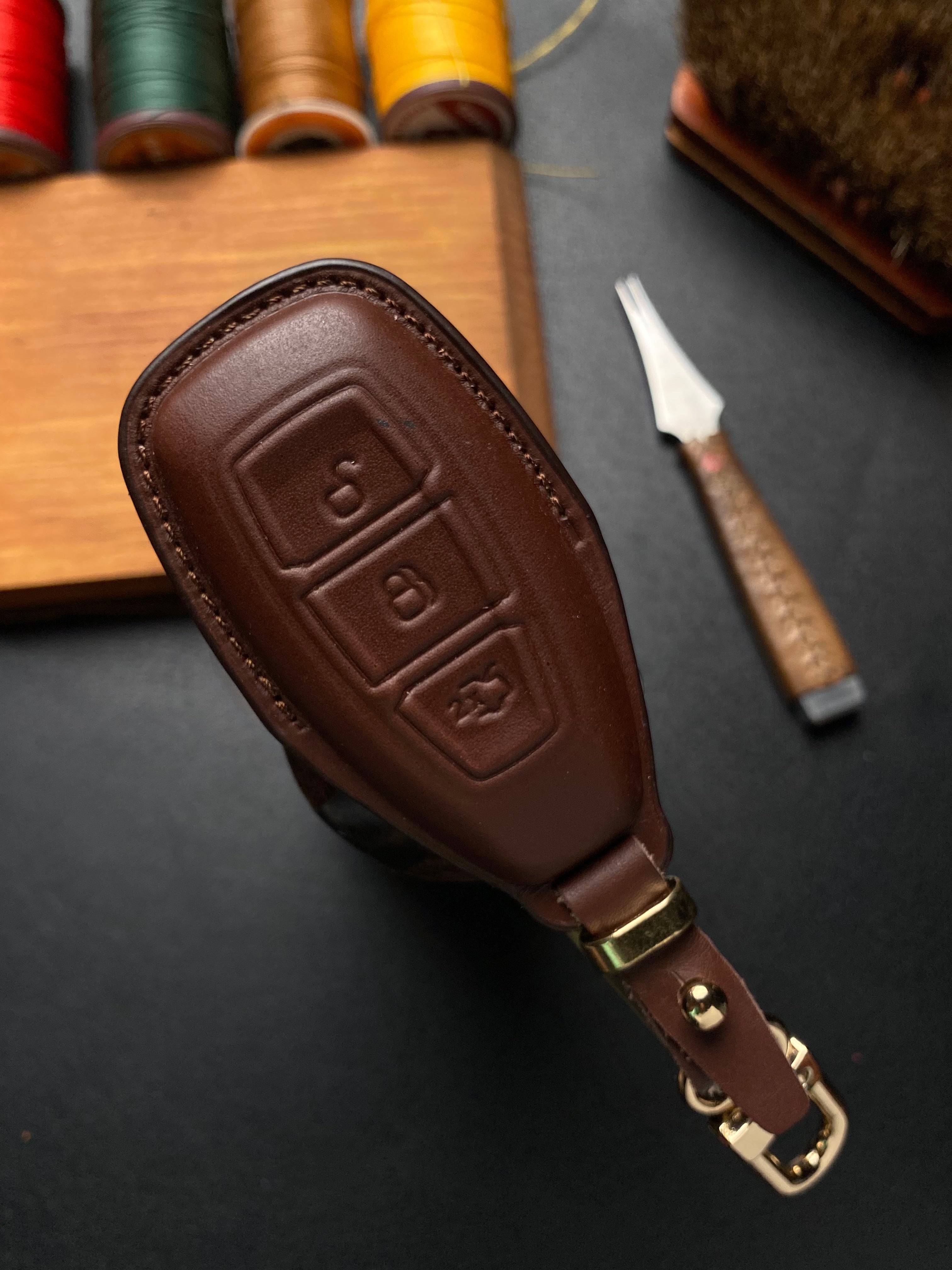 Leather Key Case for Ford Ecosport (2014–2018) and New Ford Focus