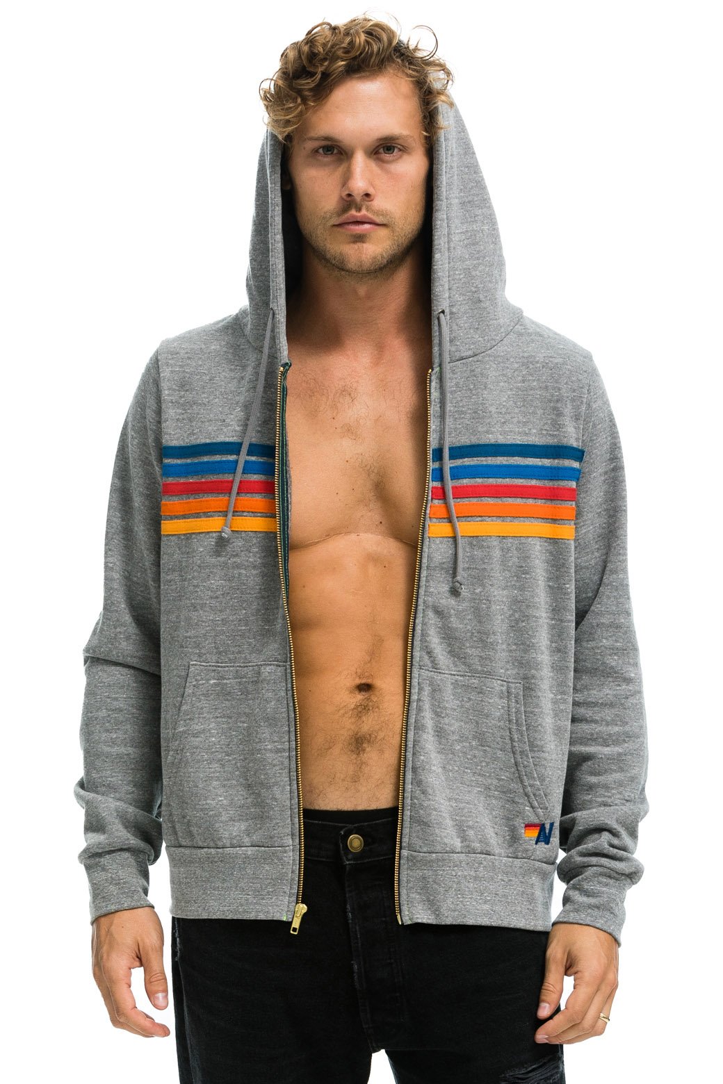 5 STRIPE HOODIE - HEATHER GREY 2
