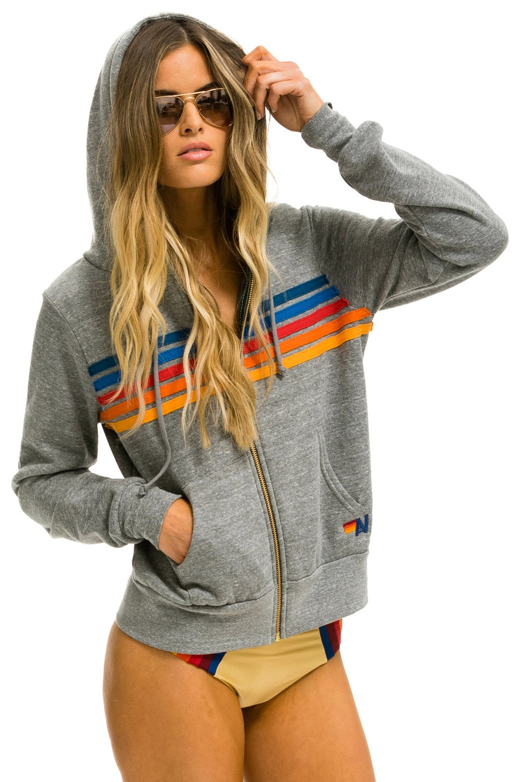 5 STRIPE HOODIE - HEATHER GREY 2