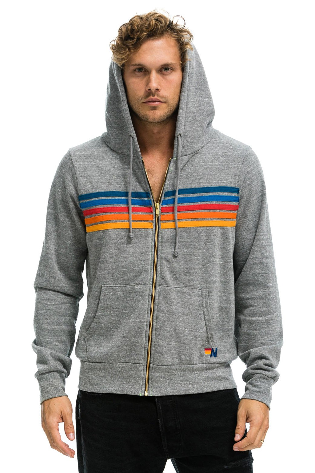5 STRIPE HOODIE - HEATHER GREY 2