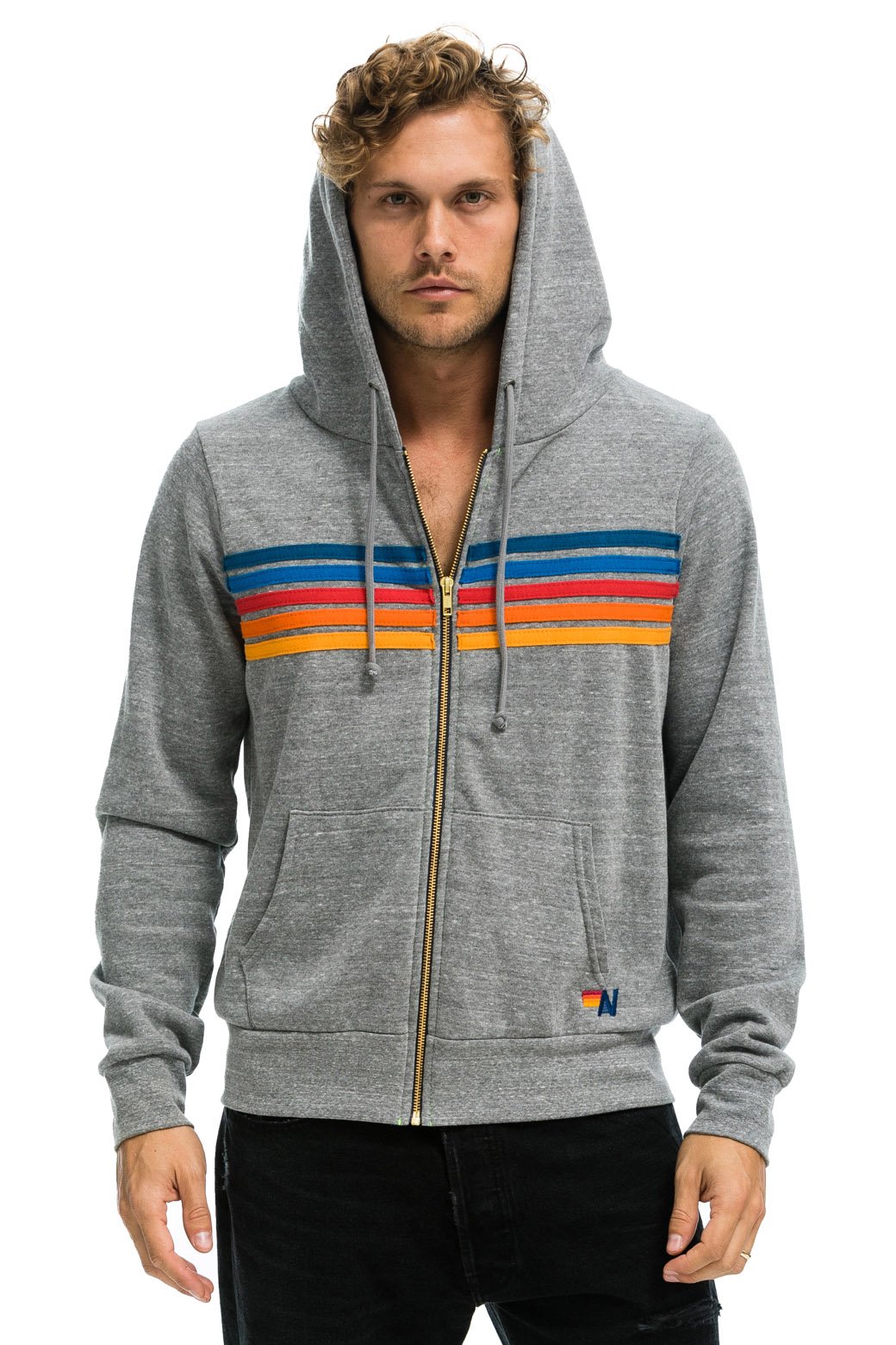 5 STRIPE HOODIE - HEATHER GREY 2