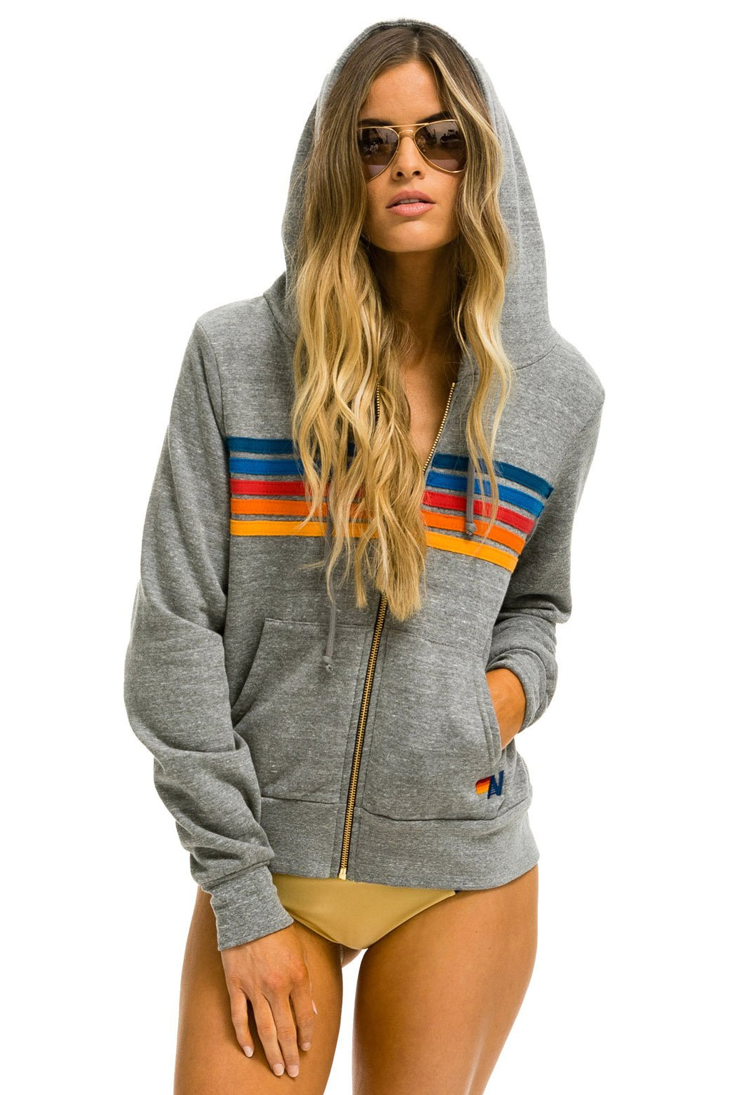 5 STRIPE HOODIE - HEATHER GREY 2