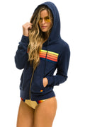 5 STRIPE HOODIE - NAVY // NEON RAINBOW BLUE STRIPES