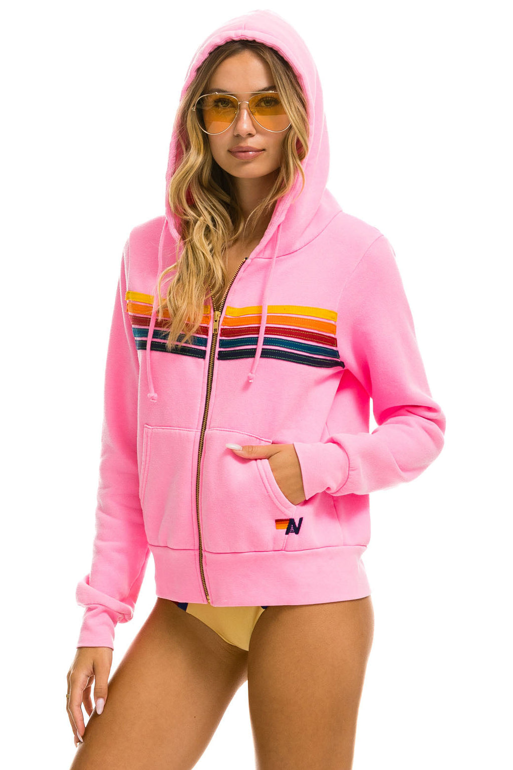 5 STRIPE HOODIE - NEON PINK