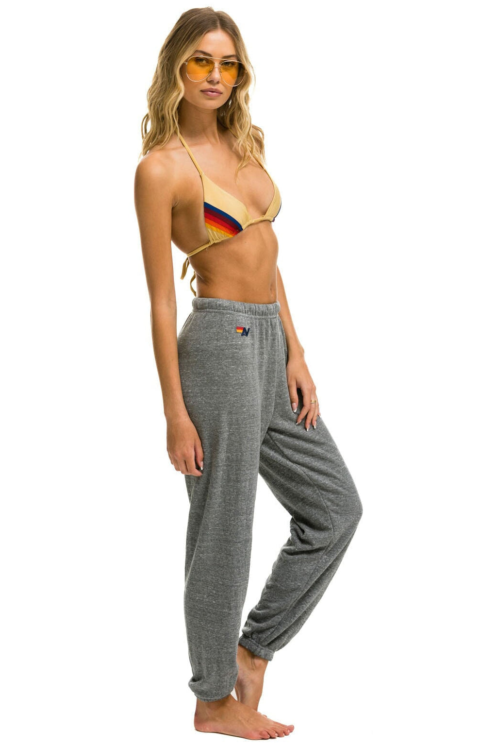 5 STRIPE SWEATPANTS - HEATHER GREY // NEON RAINBOW