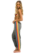 5 STRIPE SWEATPANTS - HEATHER GREY // NEON RAINBOW