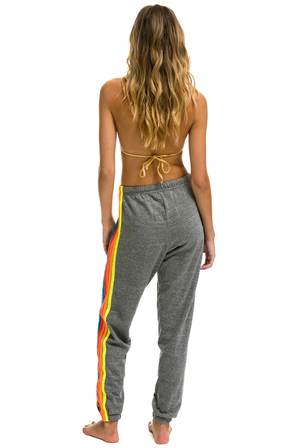 5 STRIPE SWEATPANTS - HEATHER GREY // NEON RAINBOW