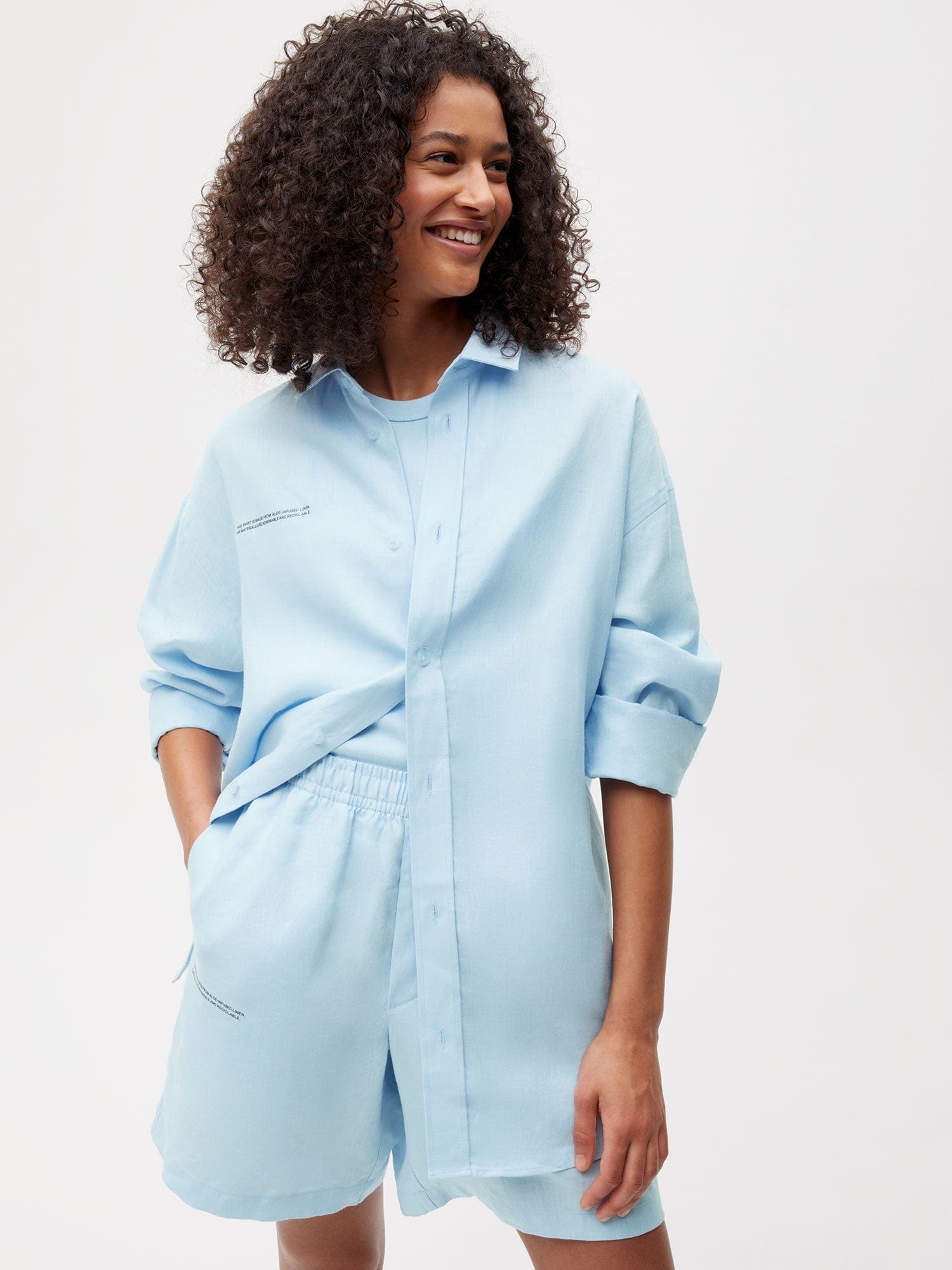 Aloe Linen Collared Long Sleeve Shirt—baby blue