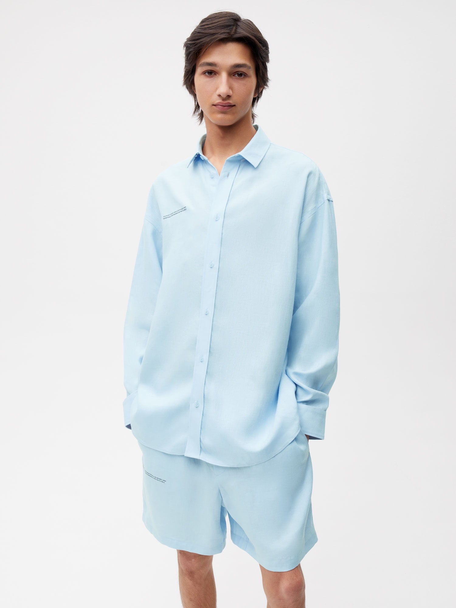 Aloe Linen Collared Long Sleeve Shirt—baby blue
