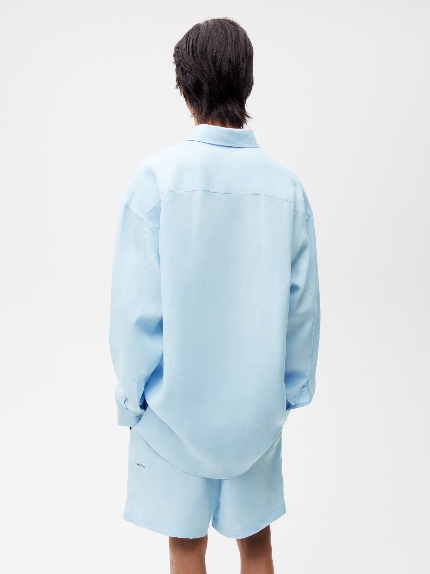 Aloe Linen Collared Long Sleeve Shirt—baby blue