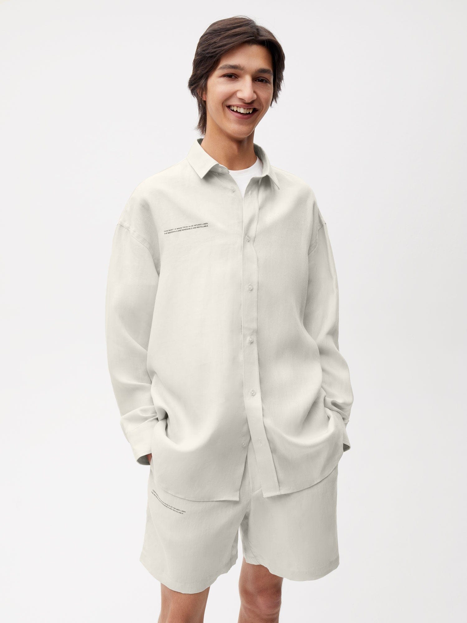 Aloe Linen Collared Long Sleeve Shirt—limestone