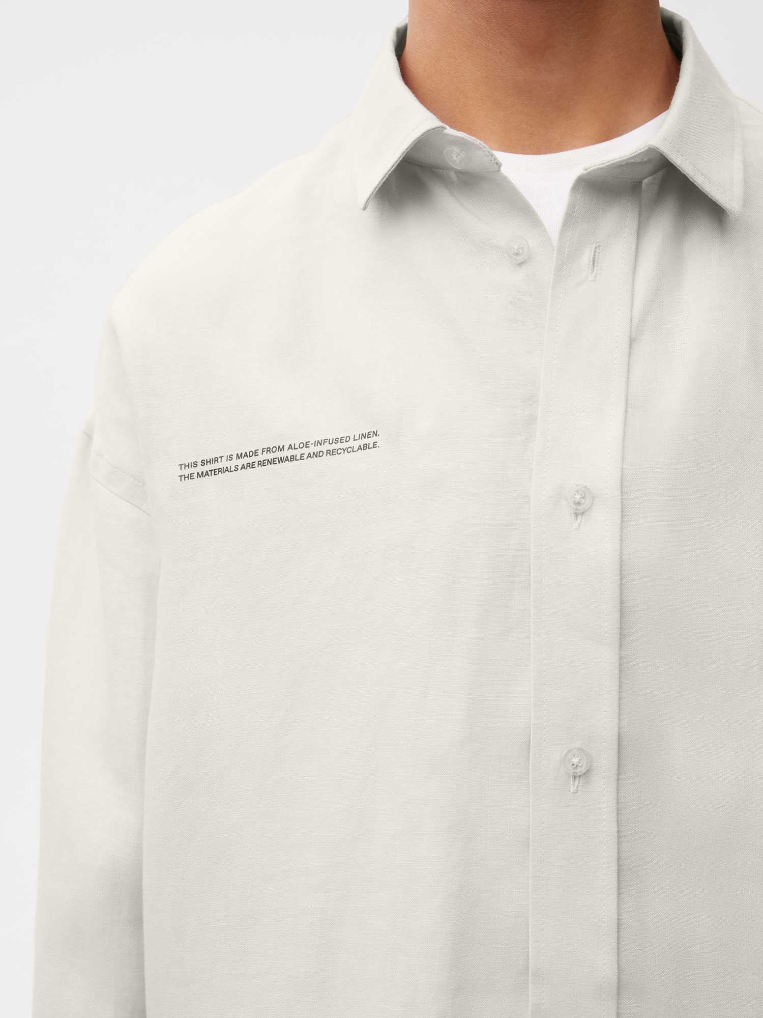 Aloe Linen Collared Long Sleeve Shirt—limestone