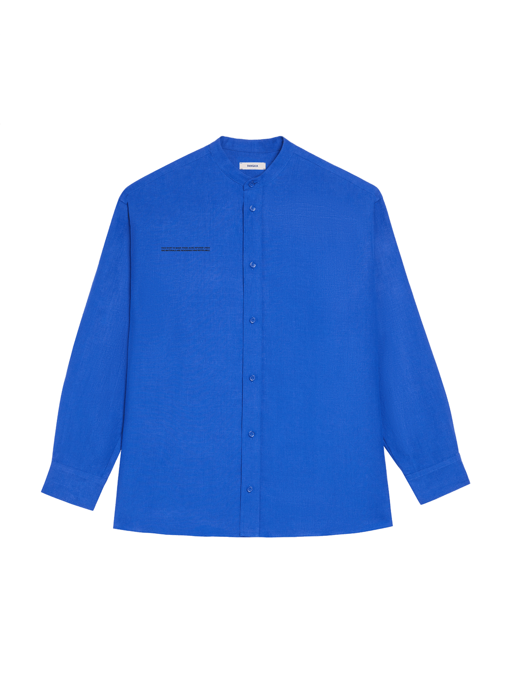 Aloe Linen Mandarin Collar Long Sleeve Shirt—cobalt blue
