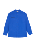 Aloe Linen Mandarin Collar Long Sleeve Shirt—cobalt blue