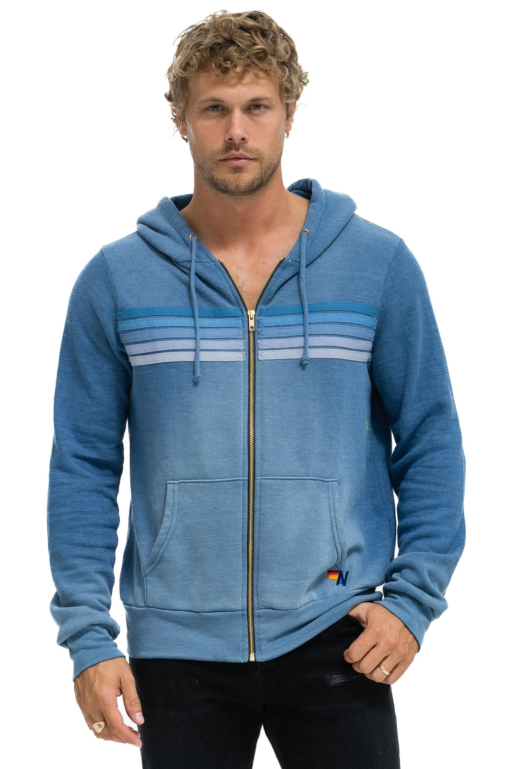 5 STRIPE HOODIE - FADED WATER