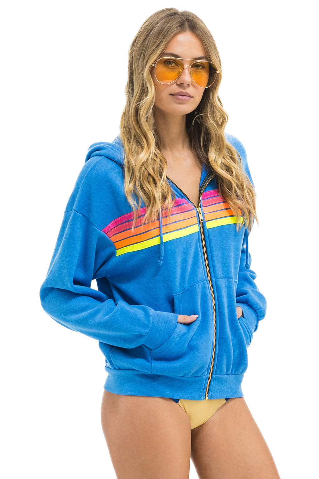 5 STRIPE RELAXED ZIP HOODIE - COBALT // NEON