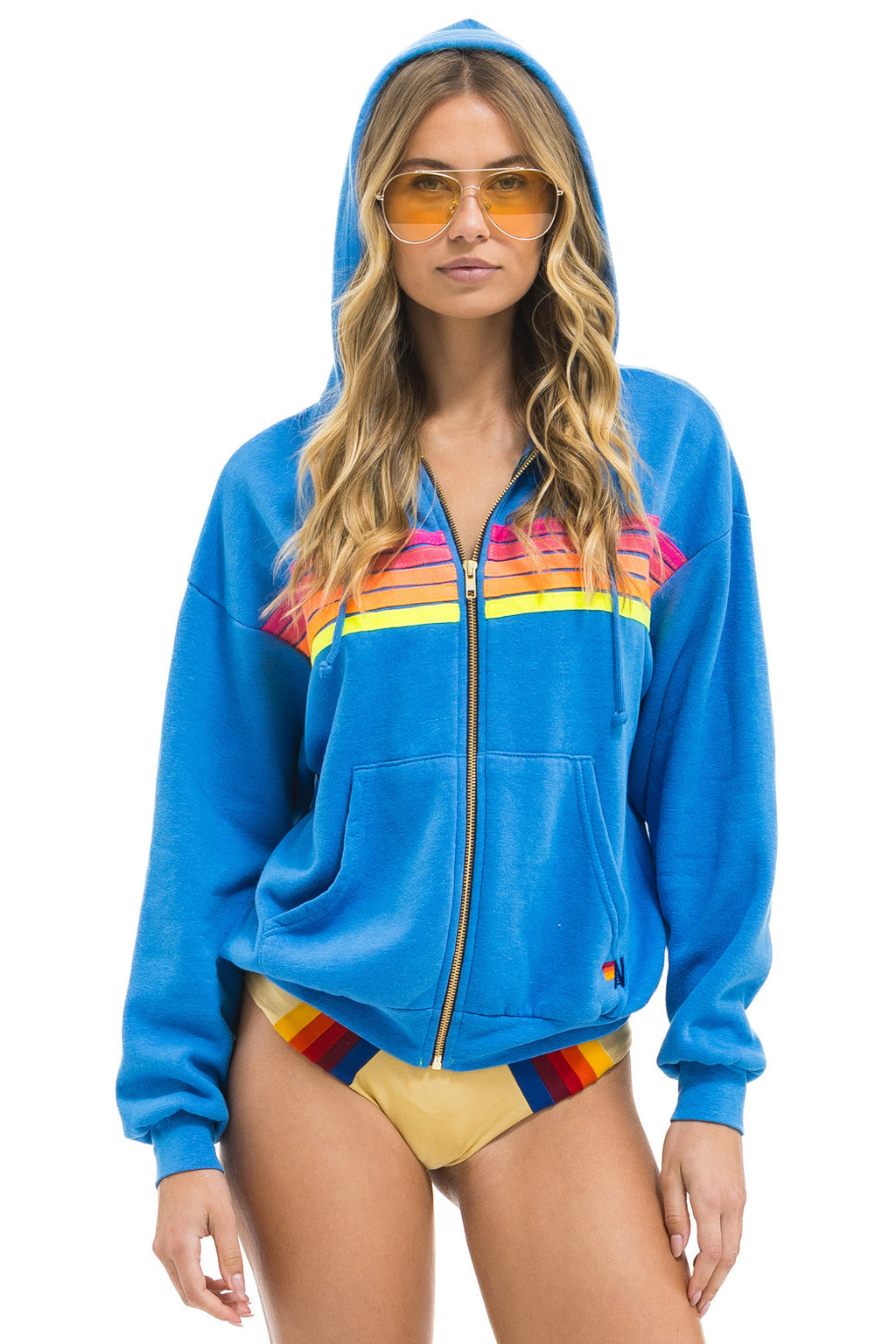 5 STRIPE RELAXED ZIP HOODIE - COBALT // NEON