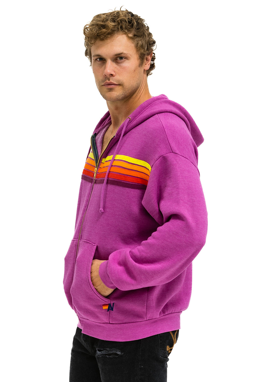 5 STRIPE RELAXED ZIP HOODIE - MAGENTA // ORANGE // YELLOW