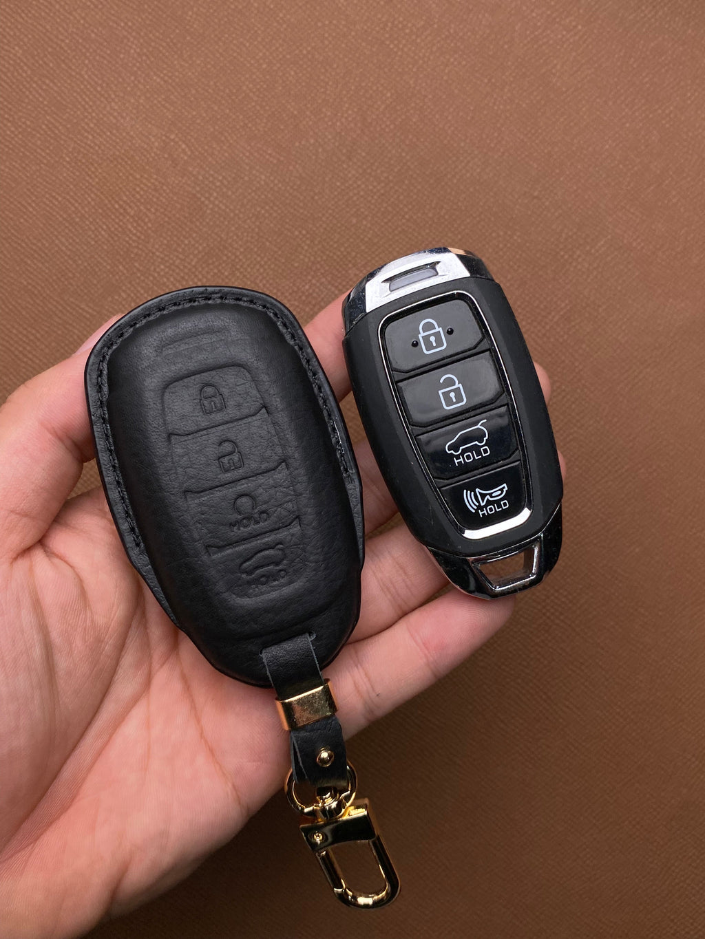 Leather Car Key Case for Hyundai Elantra (2023), Accent (2021-2023) - HUYD4
