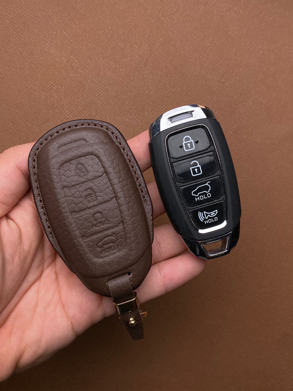 Leather Car Key Case for Hyundai Elantra (2023), Accent (2021-2023) - HUYD4