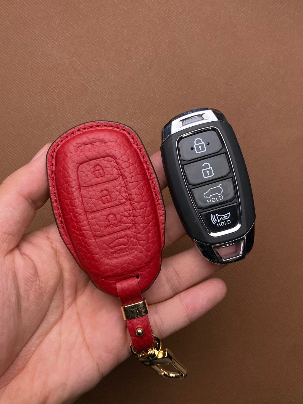 Leather Car Key Case for Hyundai Elantra (2023), Accent (2021-2023) - HUYD4