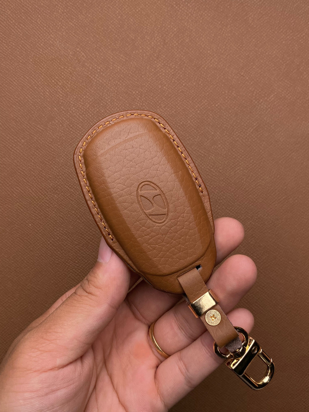 Leather Car Key Case for Hyundai Santa Fe, Kona, Accent (2019-2020) - HUYD3