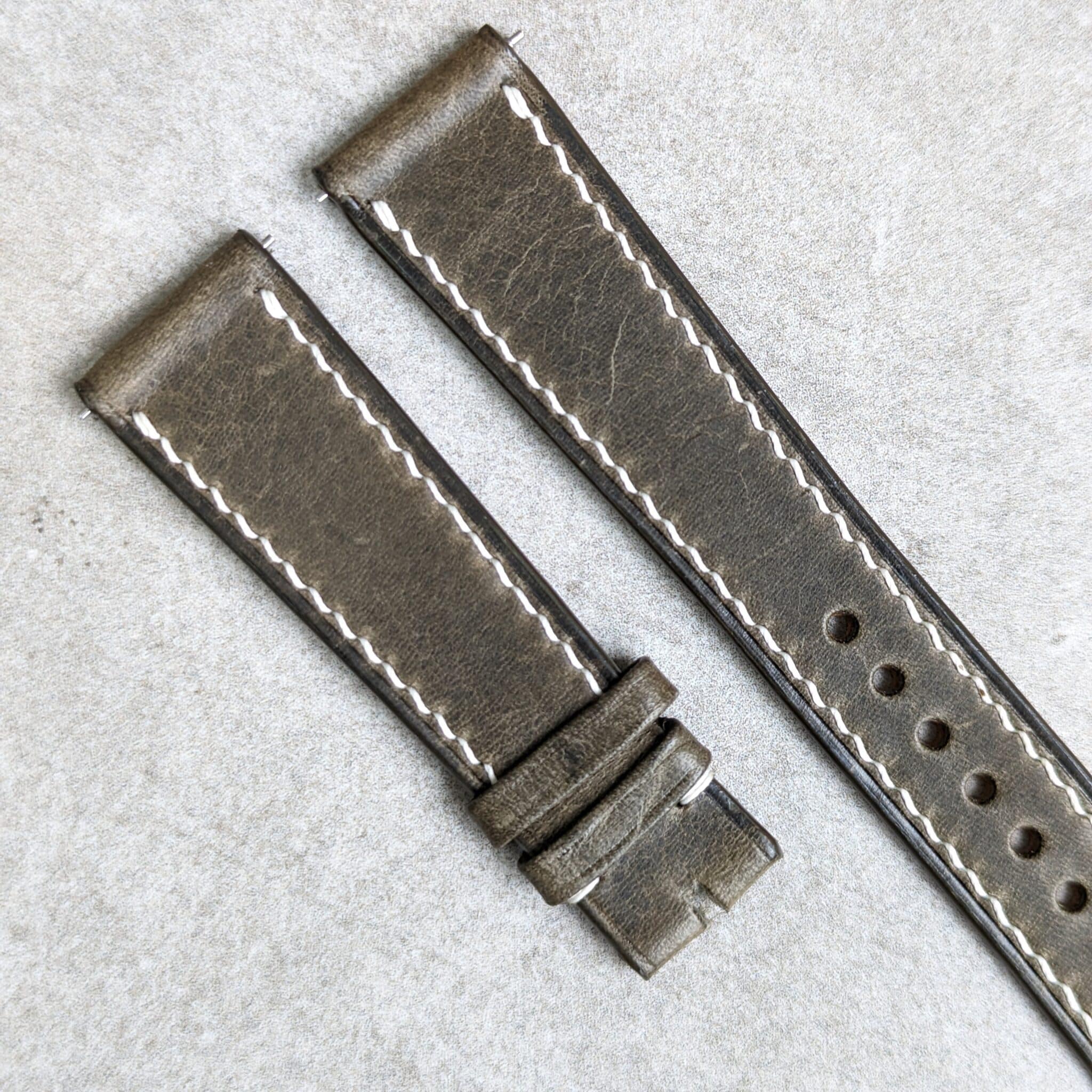 Badalassi Wax Strap - Grey Flat W/Cream stitching