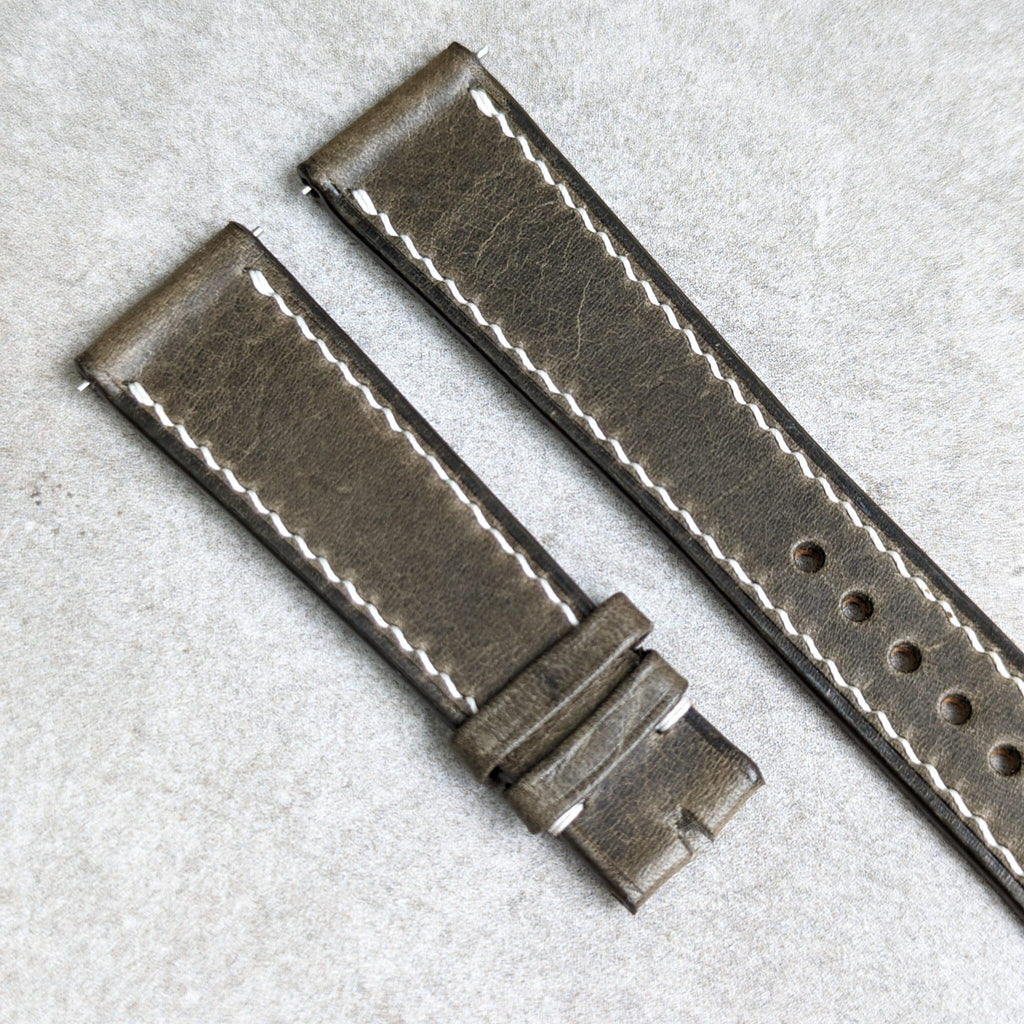 Badalassi Wax Strap - Grey Flat W/Cream stitching