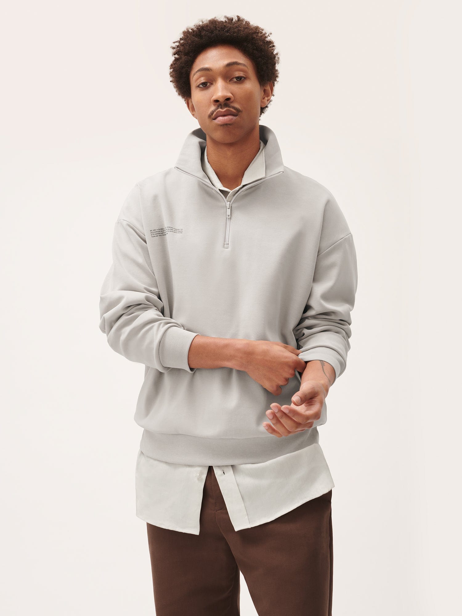 Mens Double Jersey Half Zip Sweatshirt—stone