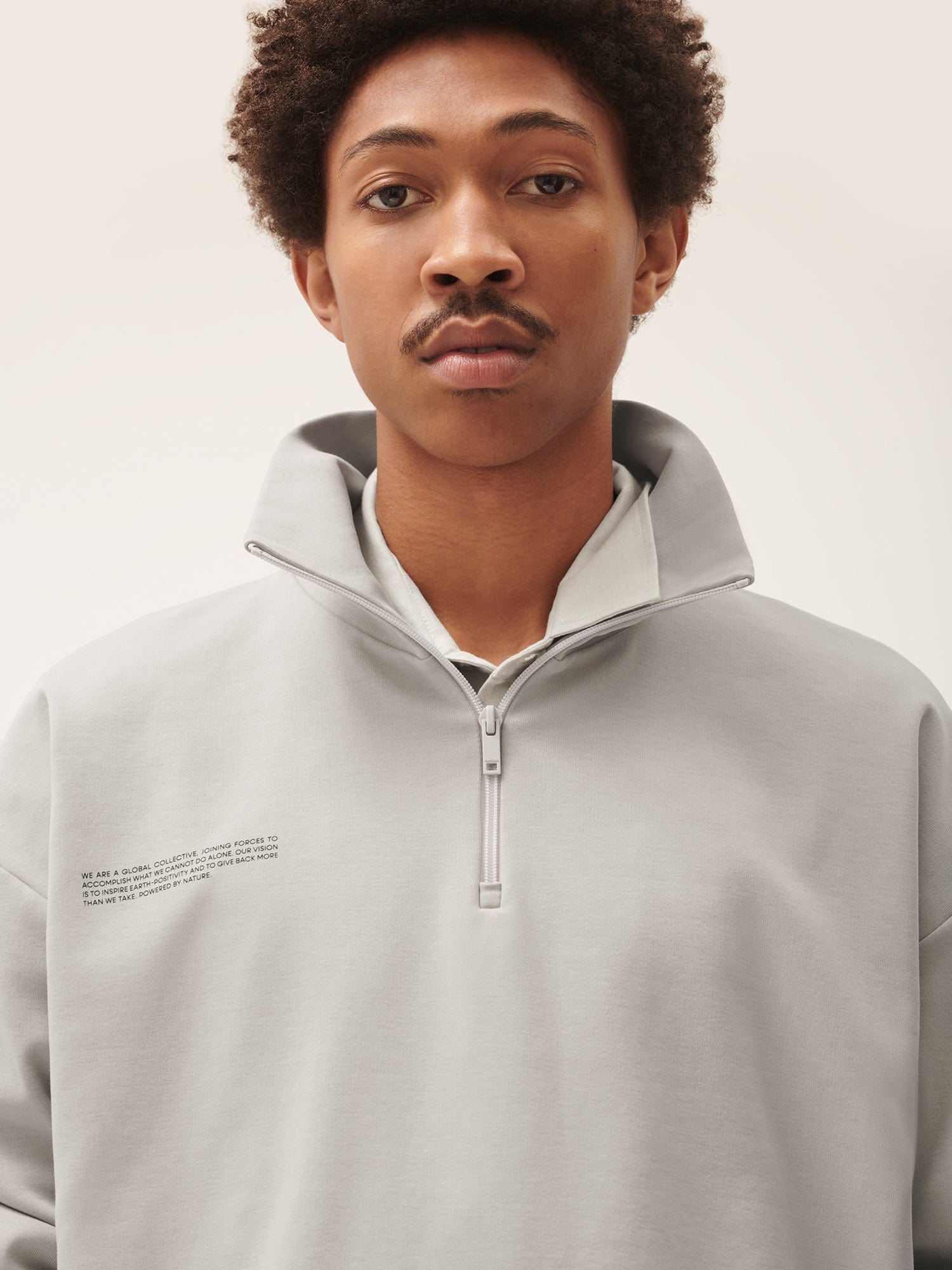 Mens Double Jersey Half Zip Sweatshirt—stone