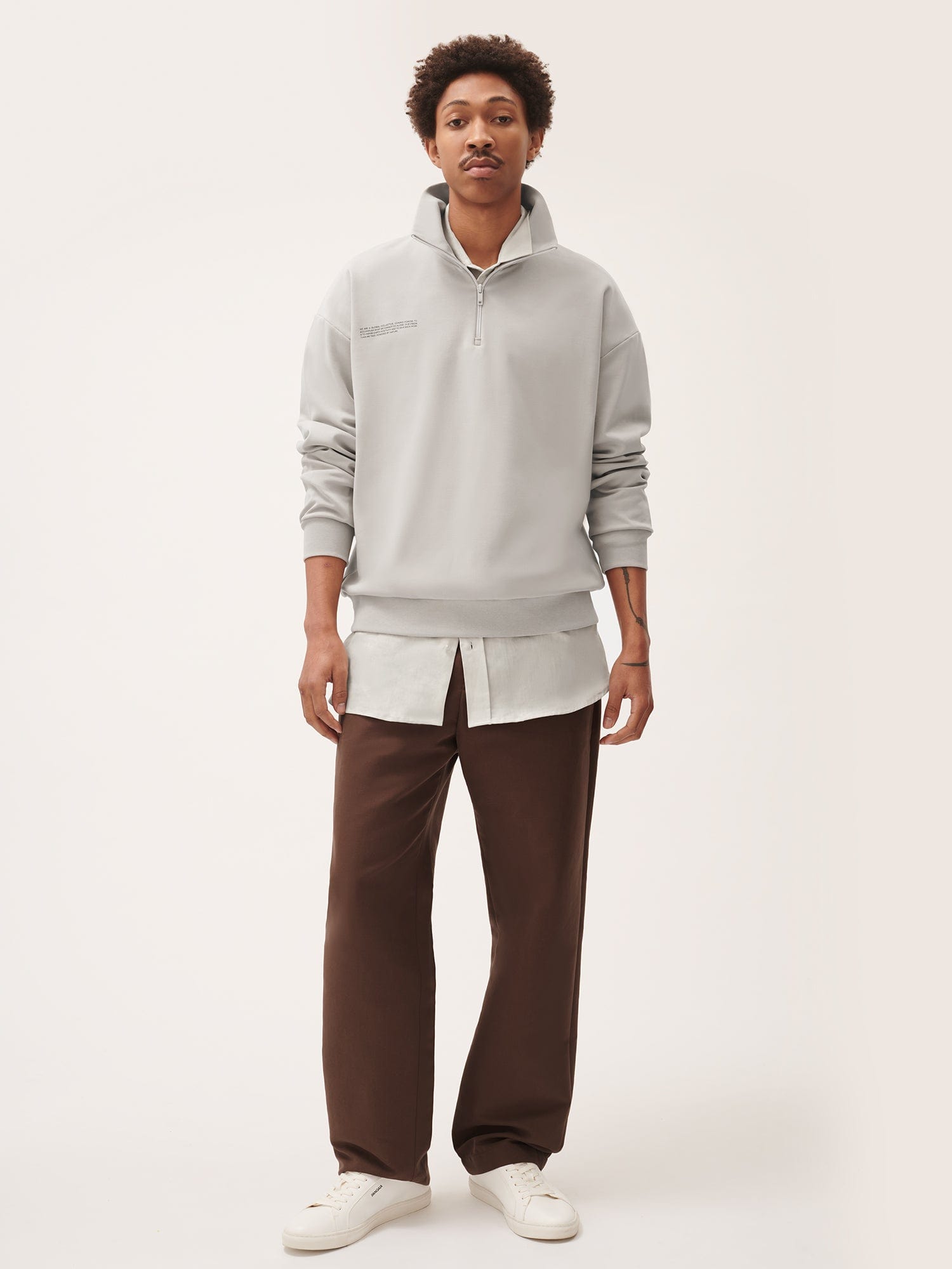 Mens Double Jersey Half Zip Sweatshirt—stone