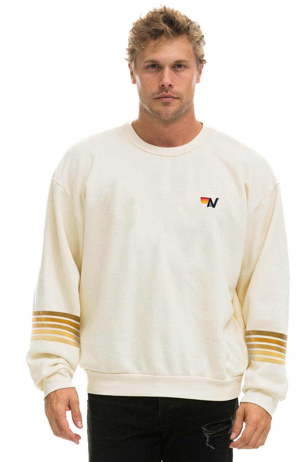 RUGBY STITCH 2 RELAXED CREW SWEATSHIRT - VINTAGE WHITE // BROWN