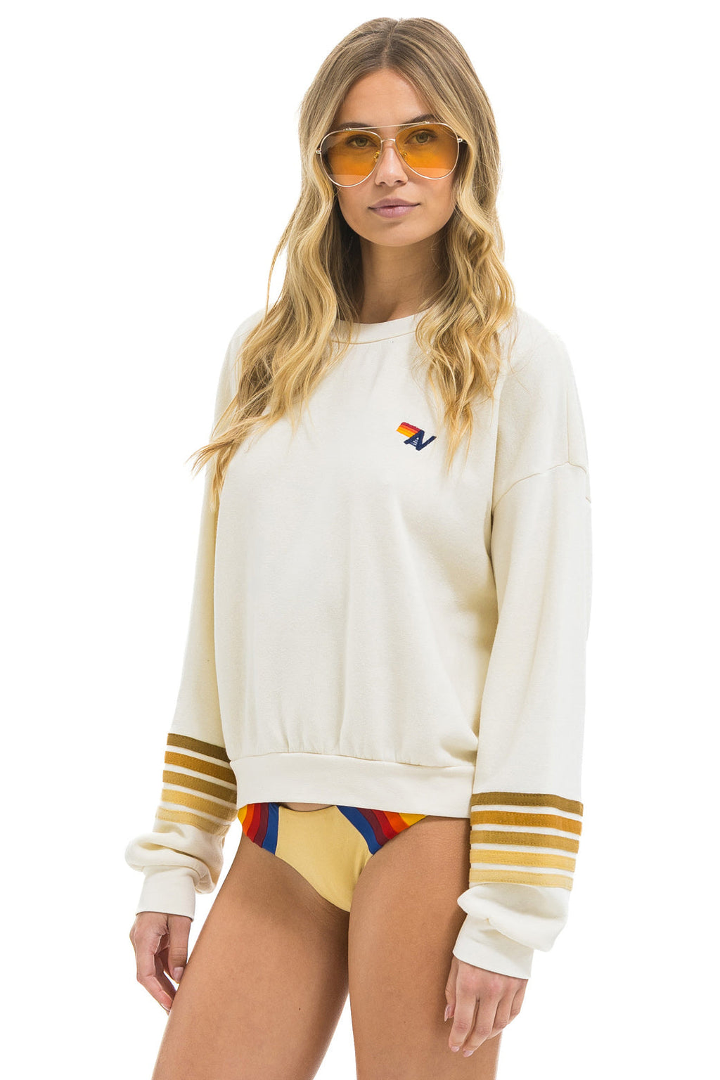 RUGBY STITCH 2 RELAXED CREW SWEATSHIRT - VINTAGE WHITE // BROWN