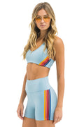 5 STRIPE RAINBOW 4 INCH HI-RISE BIKER SHORT - MIST