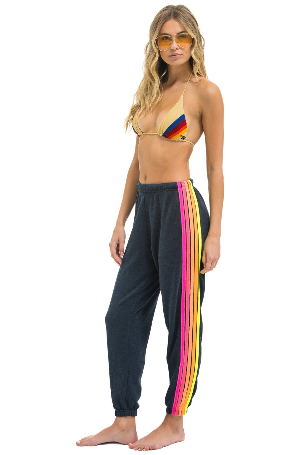 5 STRIPE SWEATPANTS - CHARCOAL // NEON