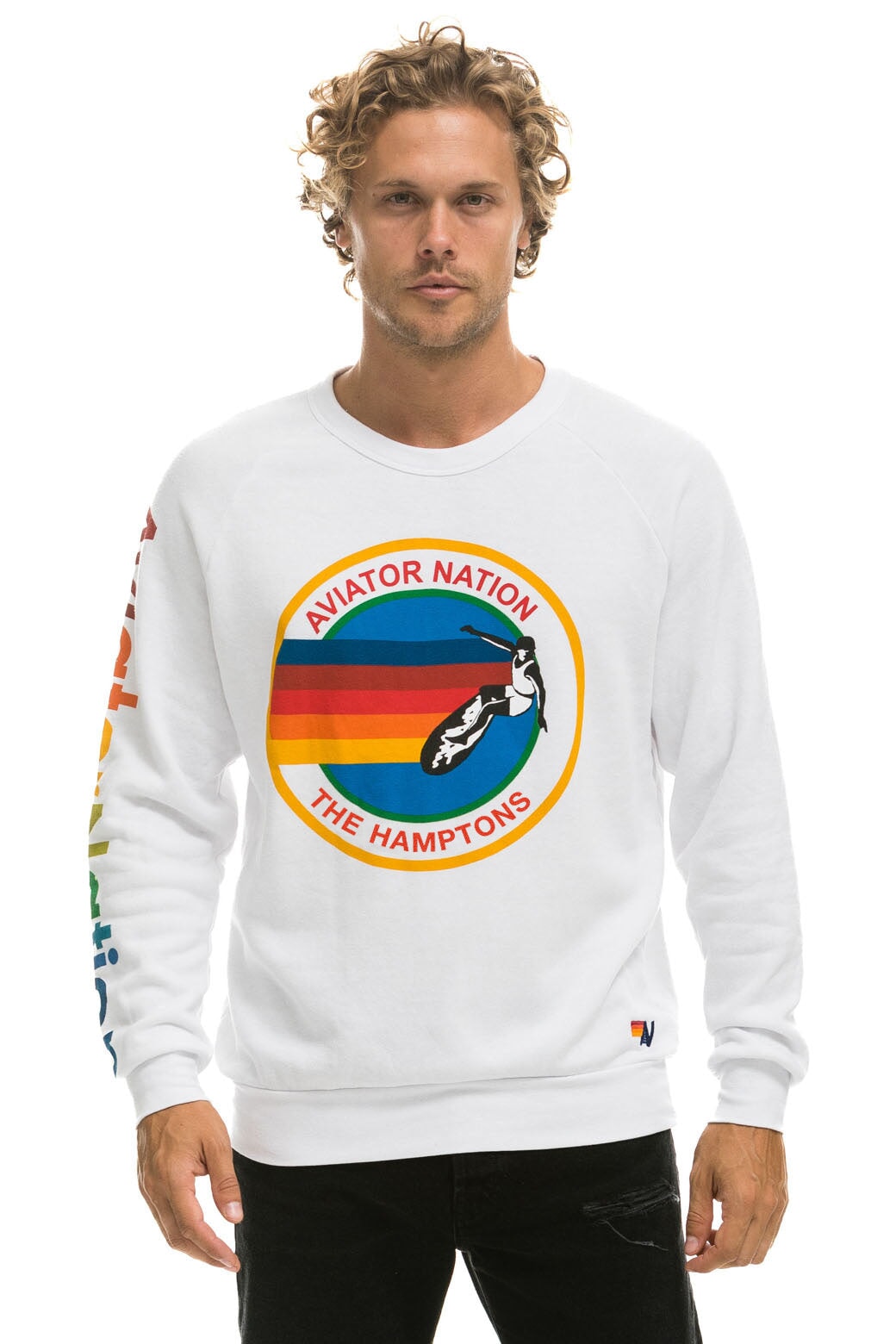 AVIATOR NATION HAMPTONS CREW SWEATSHIRT - WHITE