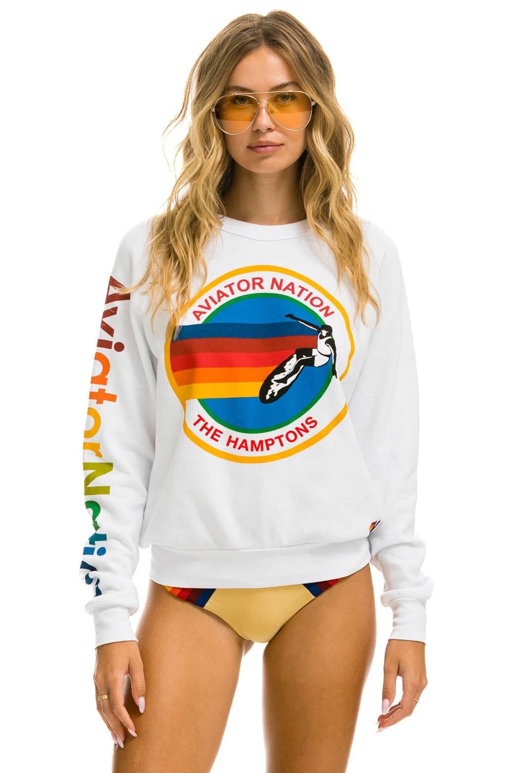 AVIATOR NATION HAMPTONS CREW SWEATSHIRT - WHITE