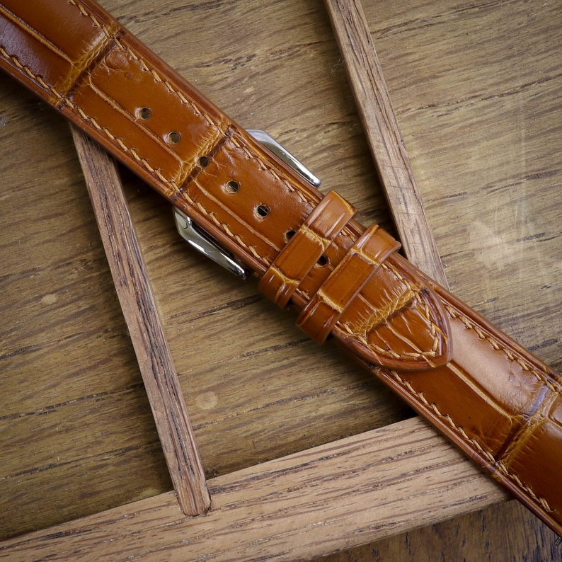 Alligator Leather Watch Strap/Cognac Leather Strap Watch/Quick Release Watch Strap/Leather Handmade Watch Strap/Custom Leather Watch Band