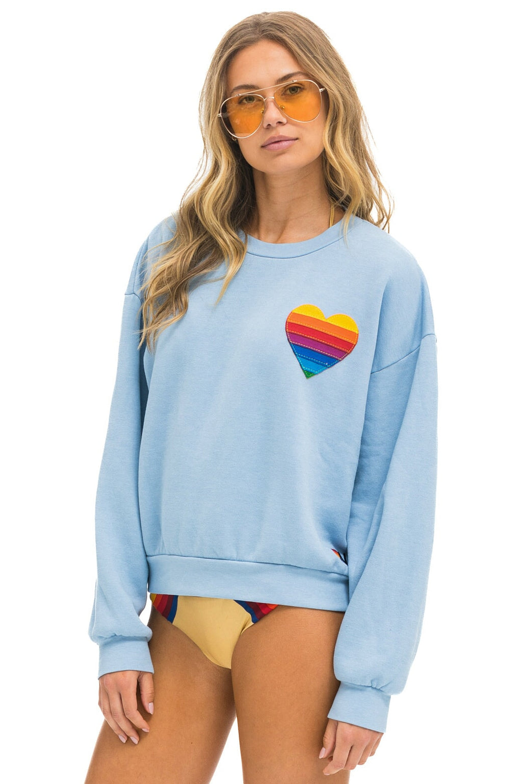 RAINBOW HEART STITCH RELAXED CREW SWEATSHIRT - ICE