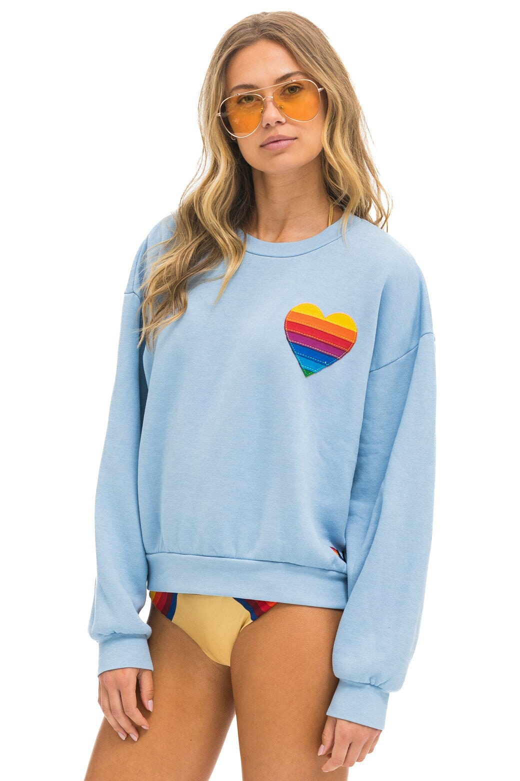 RAINBOW HEART STITCH RELAXED CREW SWEATSHIRT - ICE