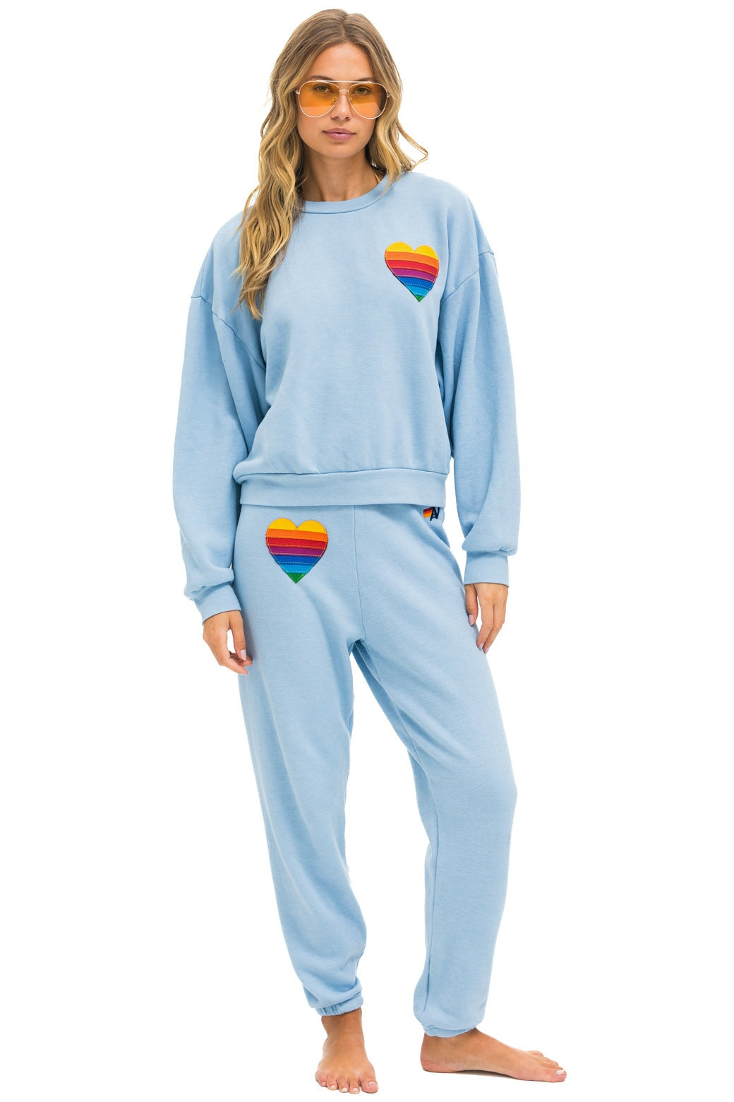 RAINBOW HEART STITCH RELAXED CREW SWEATSHIRT - ICE