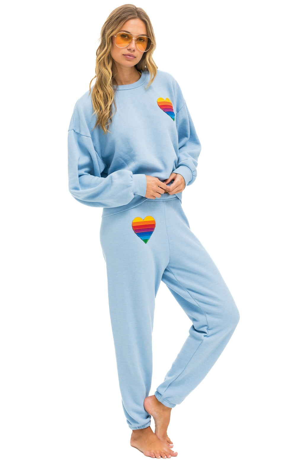 RAINBOW HEART STITCH RELAXED CREW SWEATSHIRT - ICE
